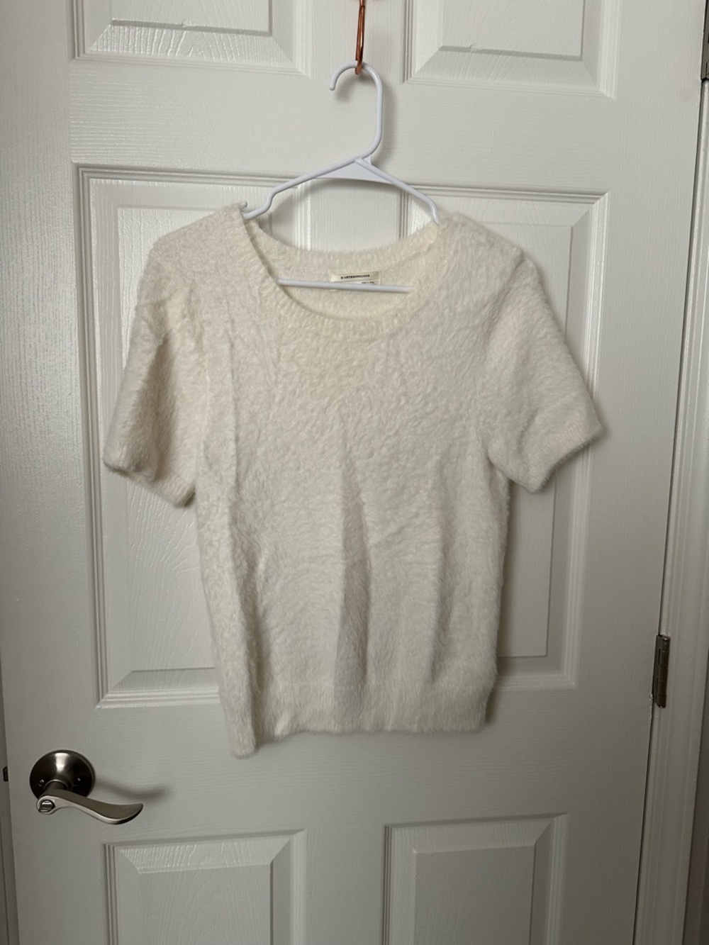 Anthropologie Cream Fuzzy Short-Sleeve Sweater